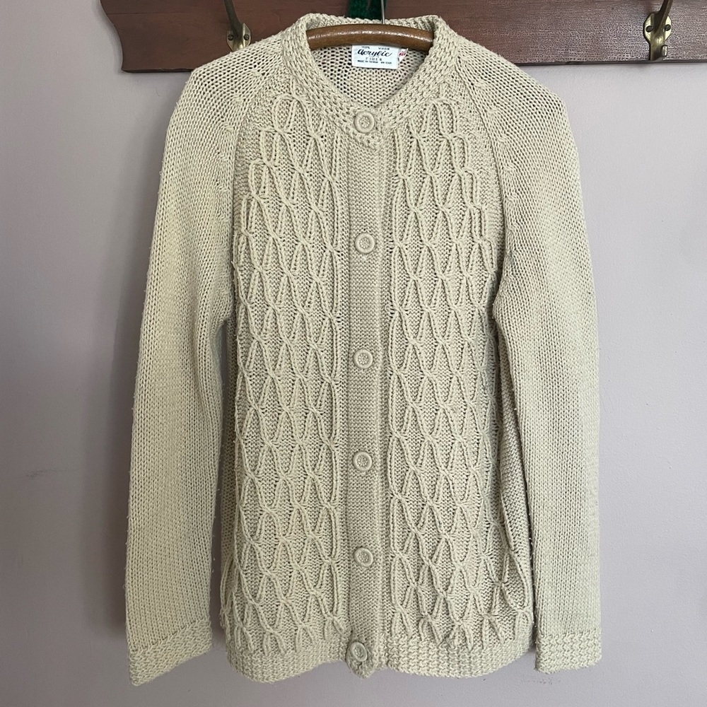 Vintage Virgin Acrylic Cream Knit Cardigan